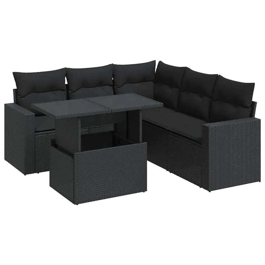 Salon de jardin 6 pcs avec coussins noir résine tressée - 2