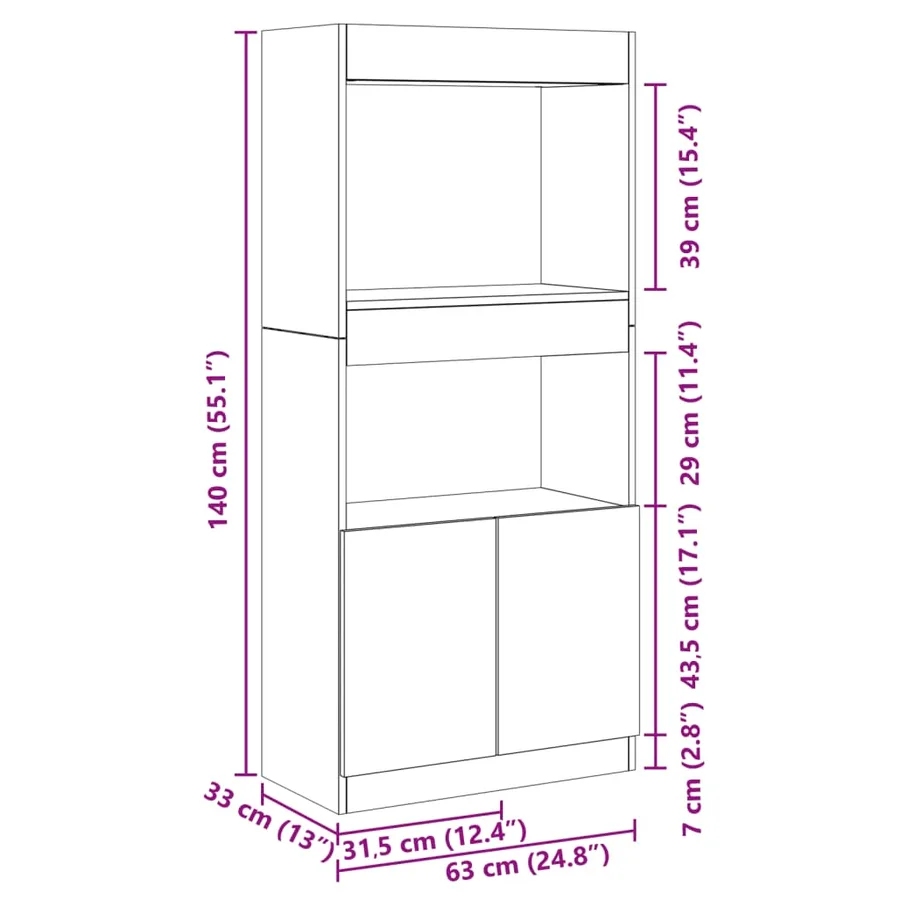 Buffet haut chêne marron 63x33x140 cm bois d'ingénierie - 12