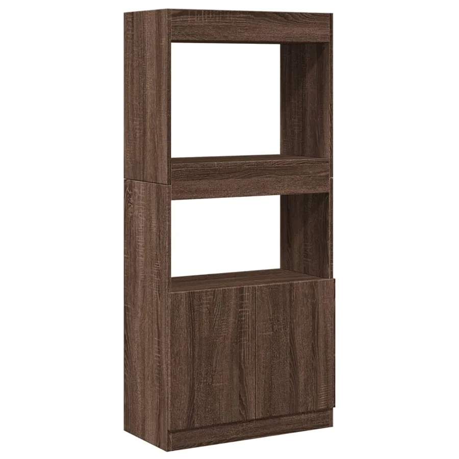 Buffet haut chêne marron 63x33x140 cm bois d'ingénierie - 2