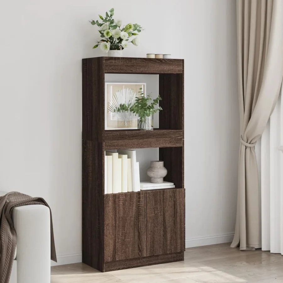 Buffet haut chêne marron 63x33x140 cm bois d'ingénierie - 3