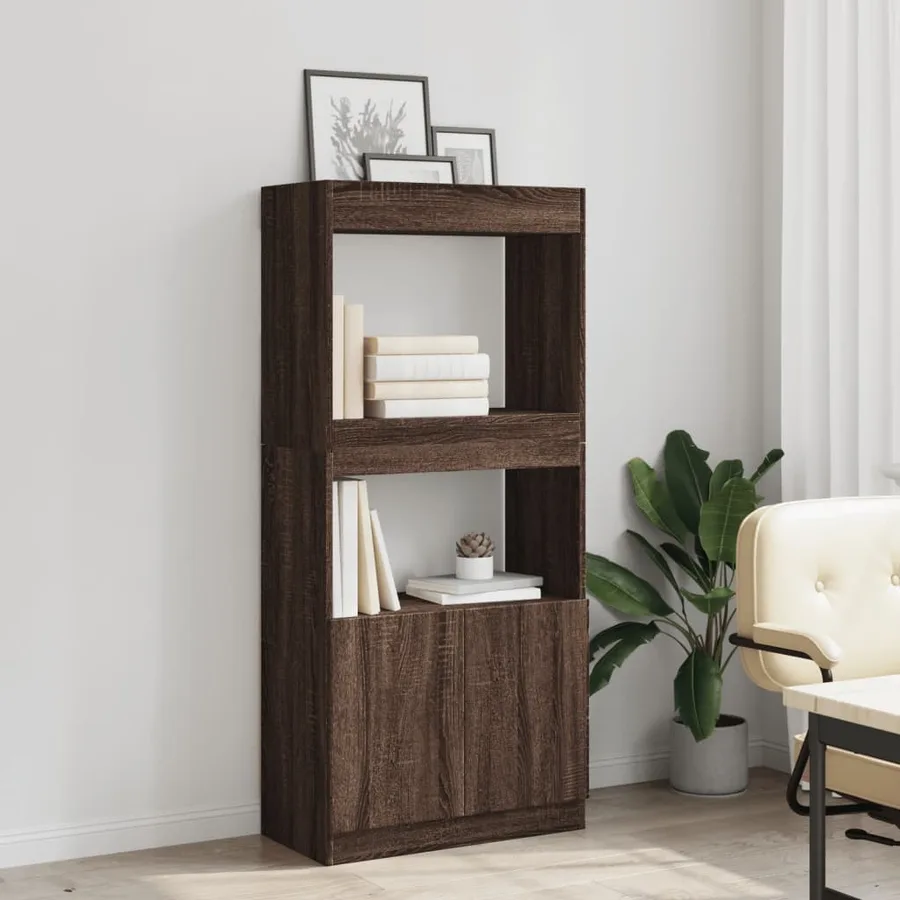 Buffet haut chêne marron 63x33x140 cm bois d'ingénierie - 4