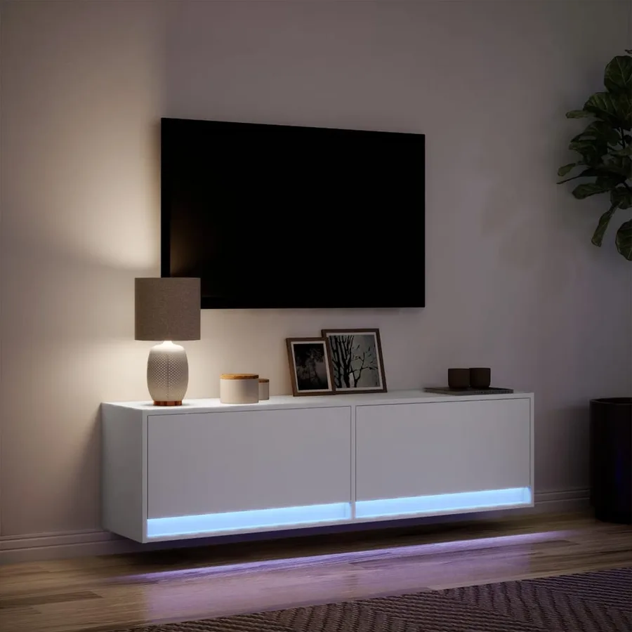 Meuble TV mural avec lumières LED blanc 140x31x38 cm - 5