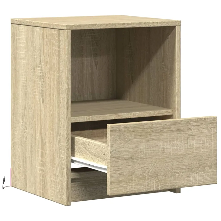 Armoires de chevet et lumières LED 2 pcs chêne sonoma - 12