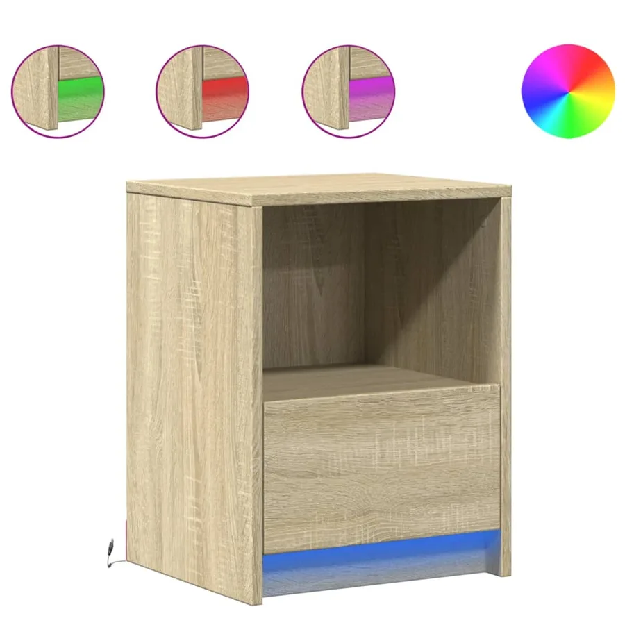 Armoires de chevet et lumières LED 2 pcs chêne sonoma - 2