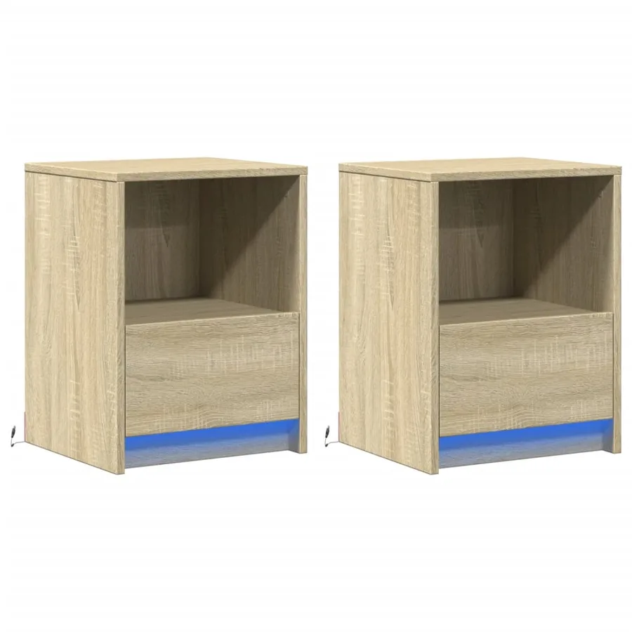 Armoires de chevet et lumières LED 2 pcs chêne sonoma - 3
