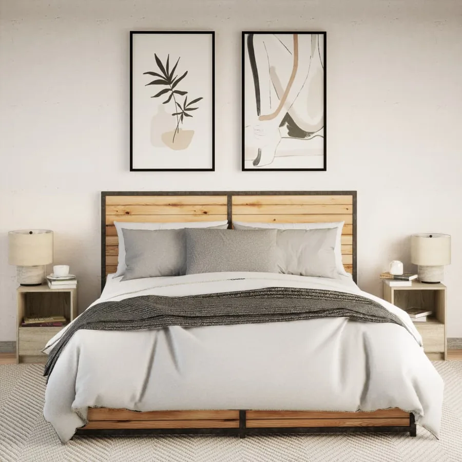 Armoires de chevet et lumières LED 2 pcs chêne sonoma - 4