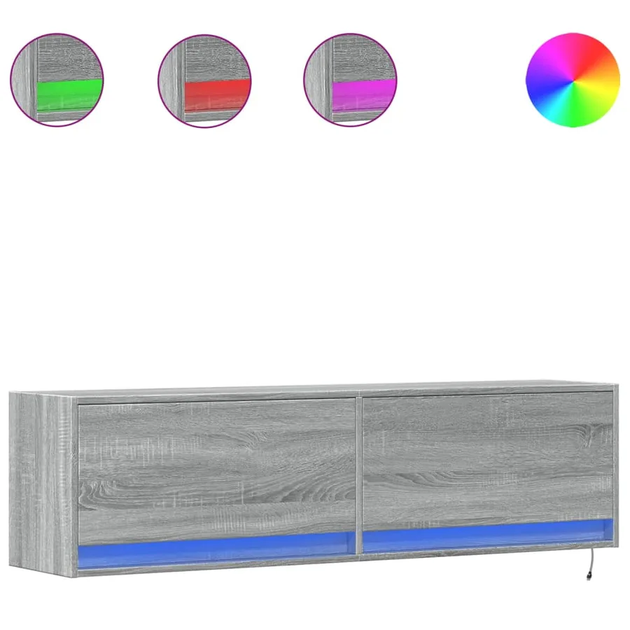 Meuble TV mural avec lumières LED sonoma gris 140x31x38 cm - 2