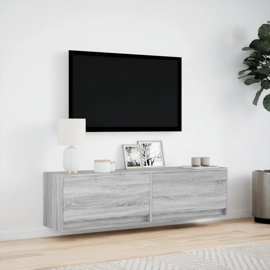 Meuble TV mural avec lumières LED sonoma gris 140x31x38 cm - 4