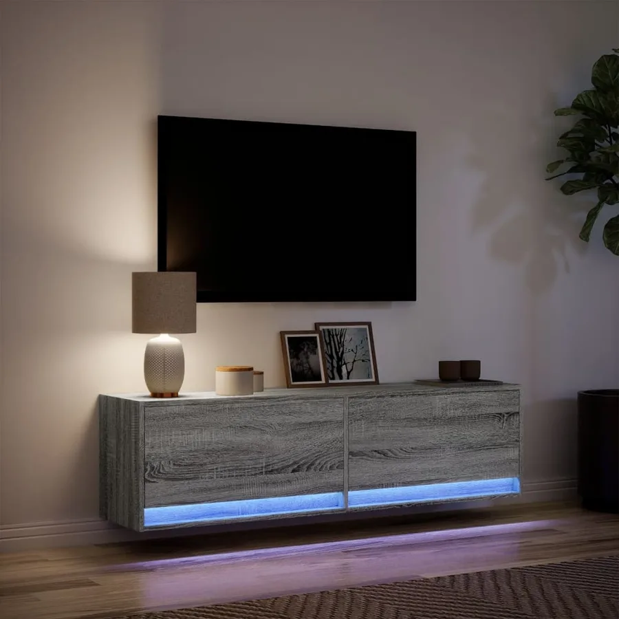Meuble TV mural avec lumières LED sonoma gris 140x31x38 cm - 5