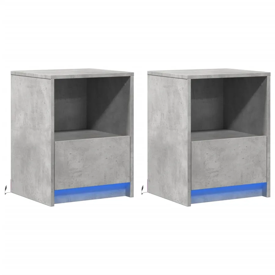 Armoires de chevet et lumières LED 2 pcs gris béton - 3