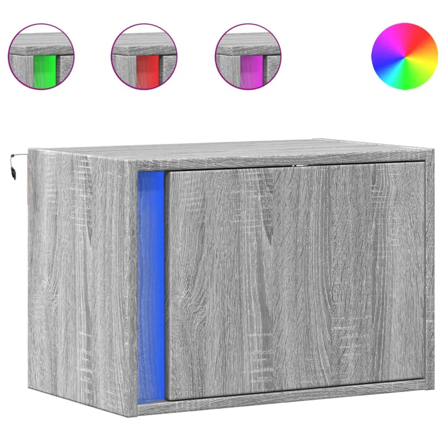 Tables de chevet murales avec lumières LED 2 pcs sonoma gris - 2