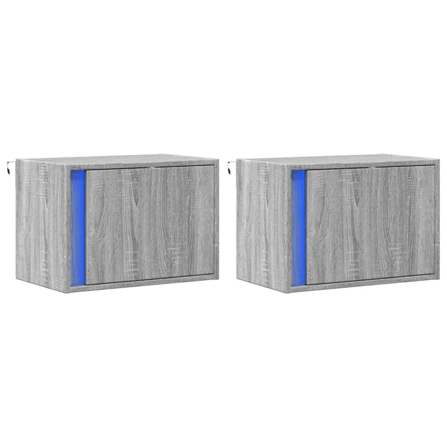Tables de chevet murales avec lumières LED 2 pcs sonoma gris - 3