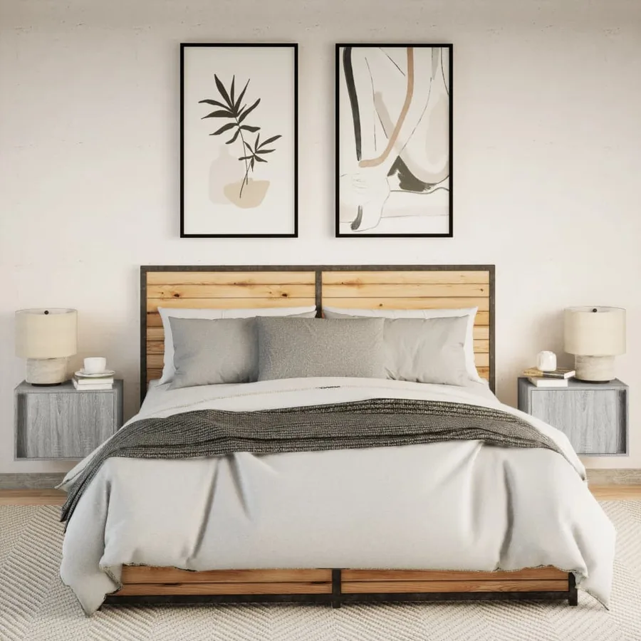 Tables de chevet murales avec lumières LED 2 pcs sonoma gris - 4