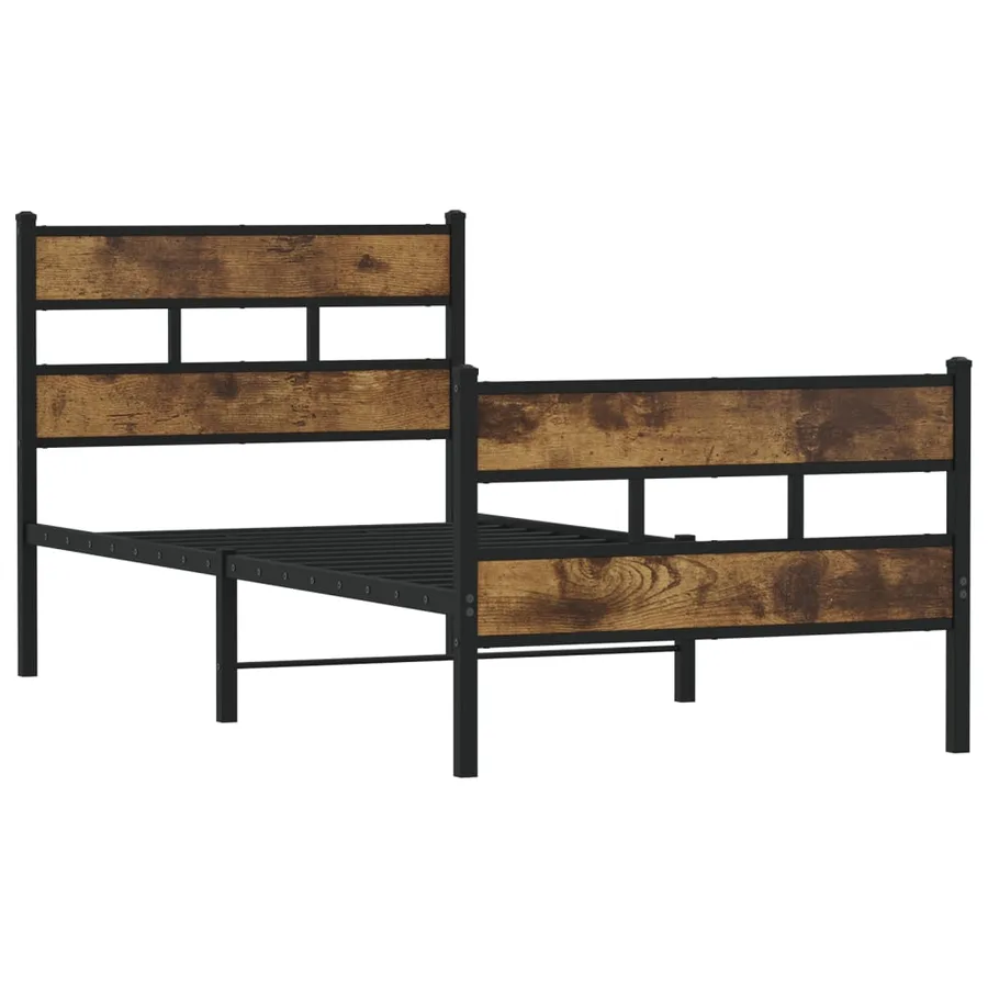 Cadre de lit en métal sans matelas chêne fumé 90x190 cm - 3