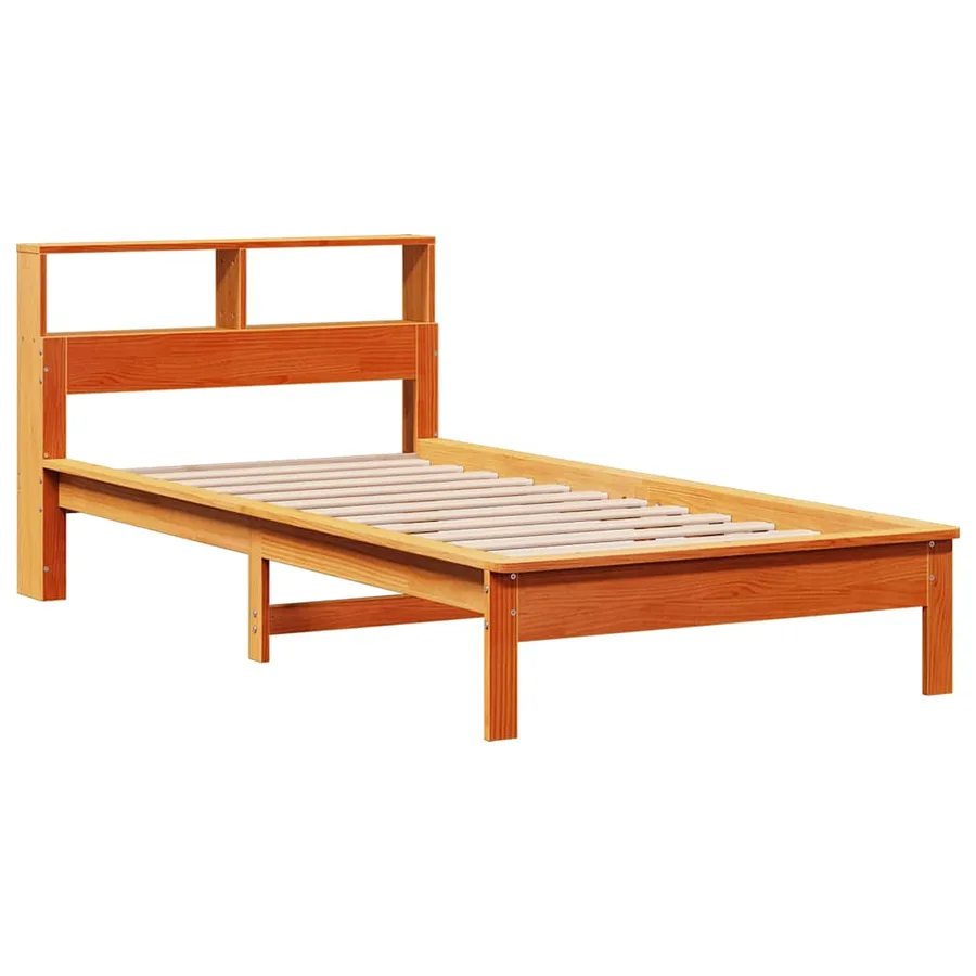 Lit bibliothèque sans matelas cire marron 90x190 cm pin massif - 7