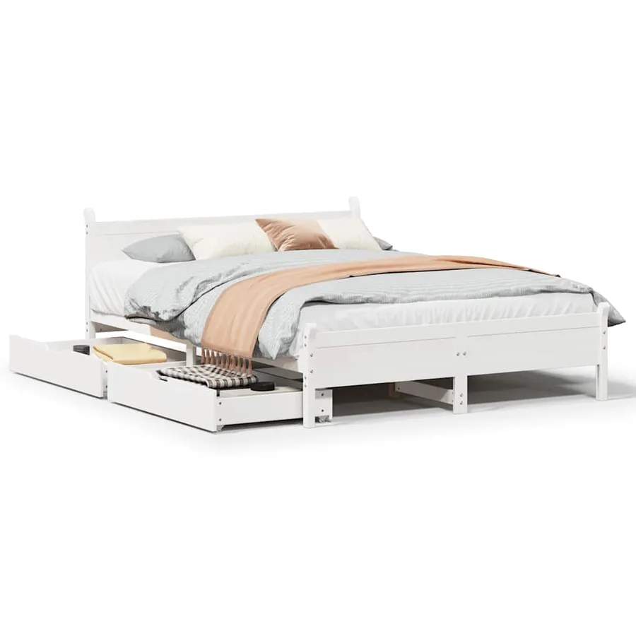 Cadre de lit sans matelas blanc 120x200 cm bois de pin massif - 2