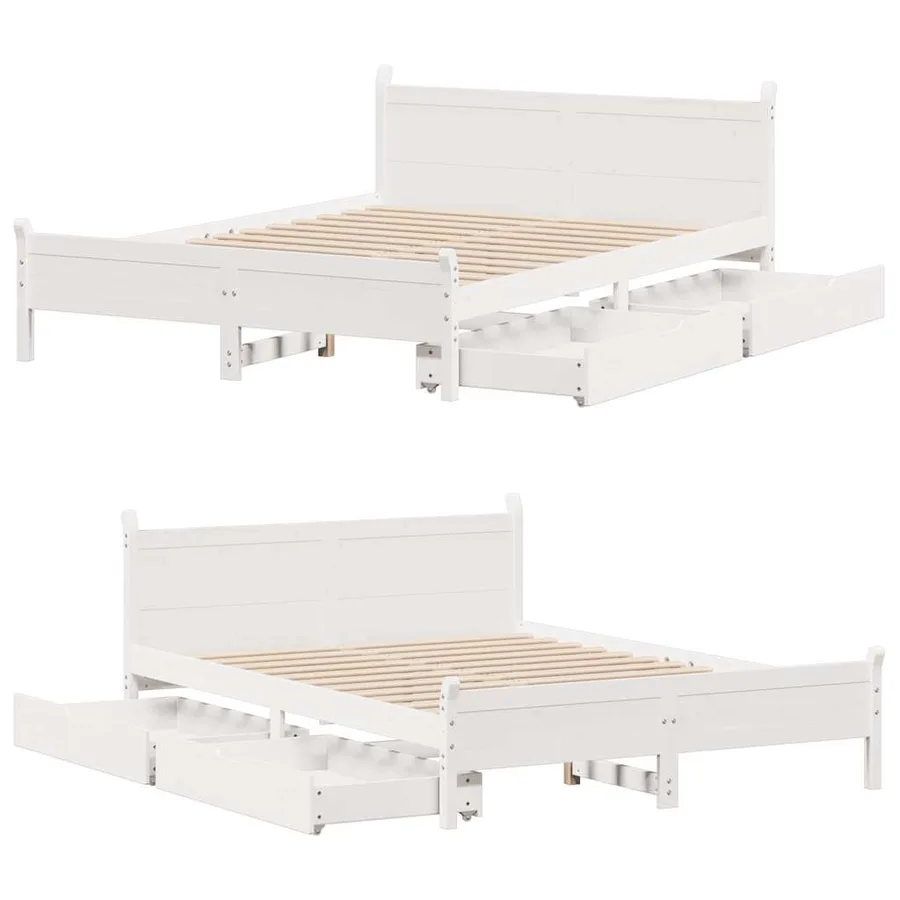 Cadre de lit sans matelas blanc 120x200 cm bois de pin massif - 9