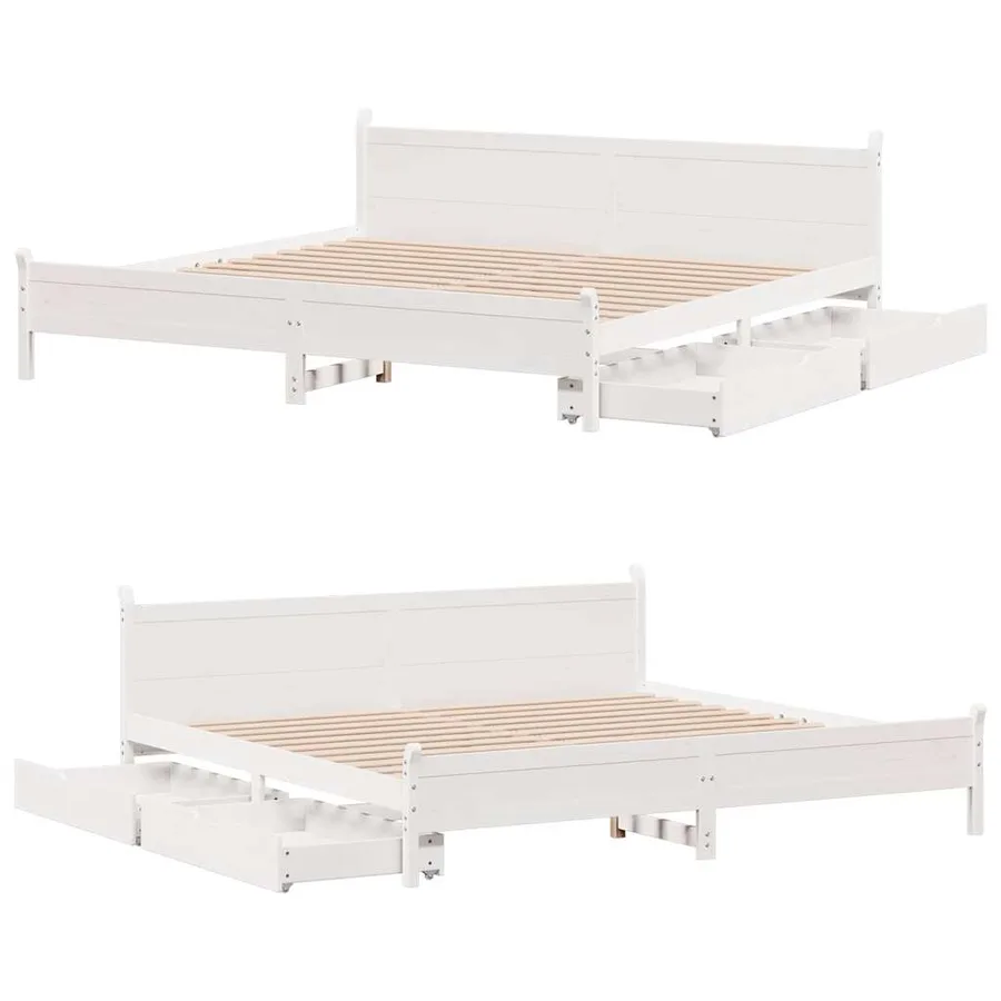 Cadre de lit sans matelas blanc 180x200 cm bois massif de pin - 9