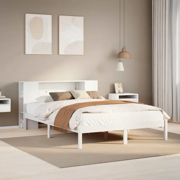 Lit bibliothèque sans matelas blanc 160x200 cm bois pin massif