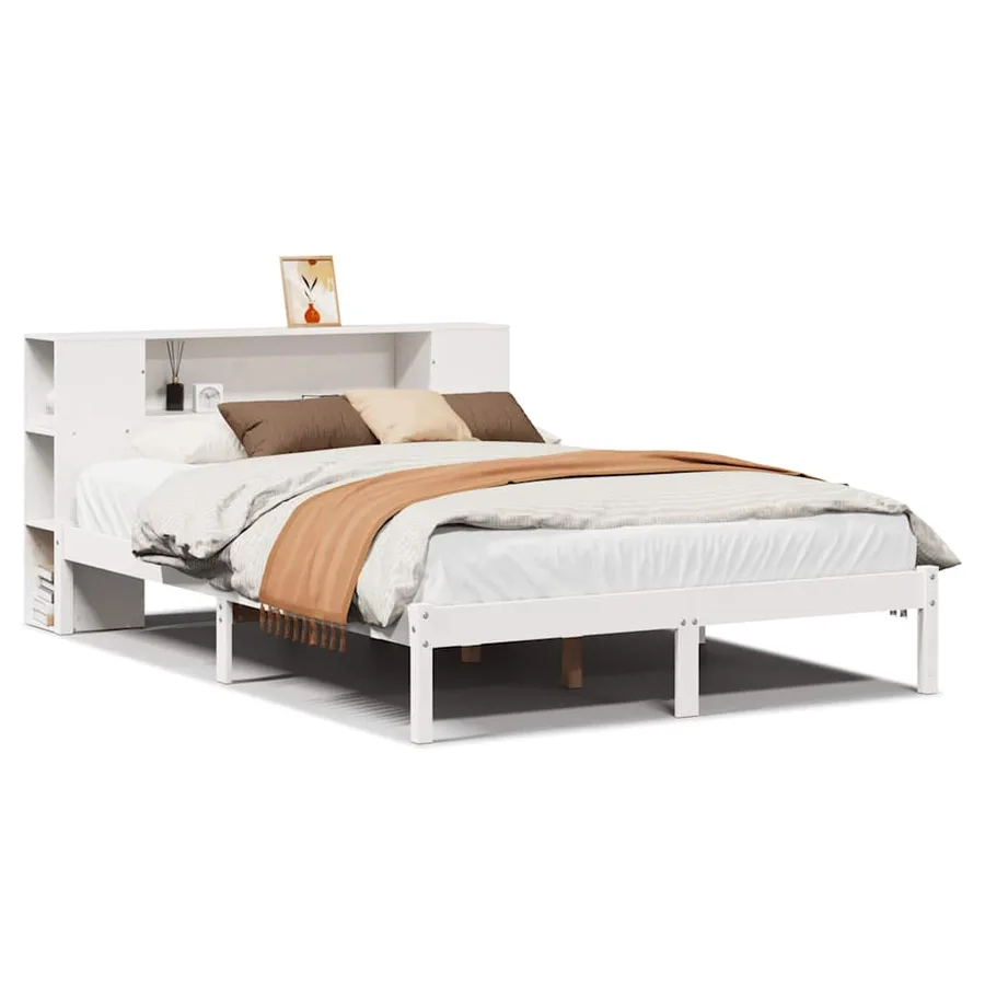Lit bibliothèque sans matelas blanc 160x200 cm bois pin massif - 2