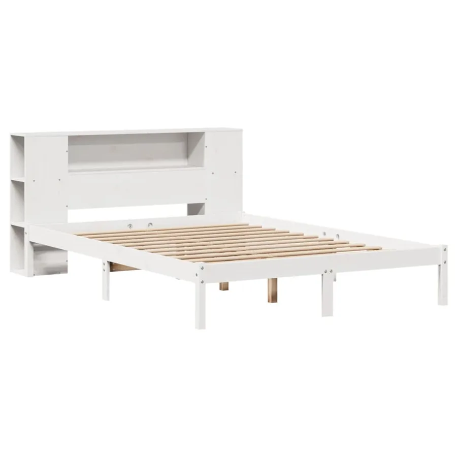 Lit bibliothèque sans matelas blanc 160x200 cm bois pin massif - 3