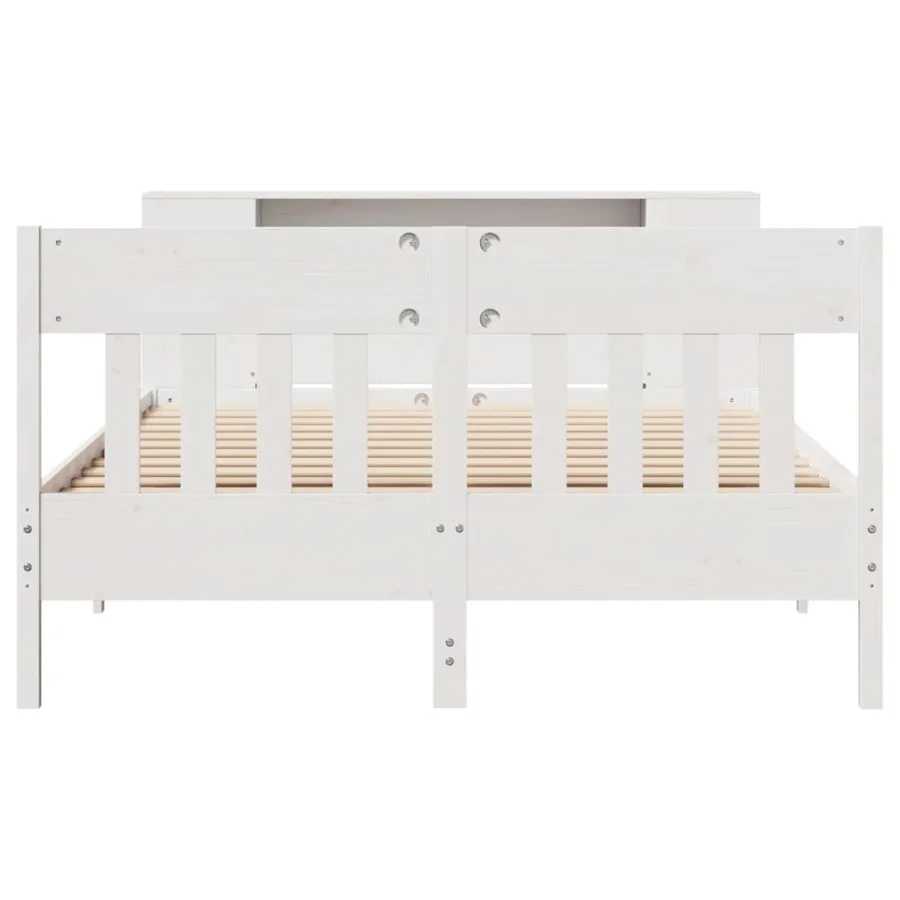 Lit bibliothèque sans matelas blanc 160x200 cm bois pin massif - 4