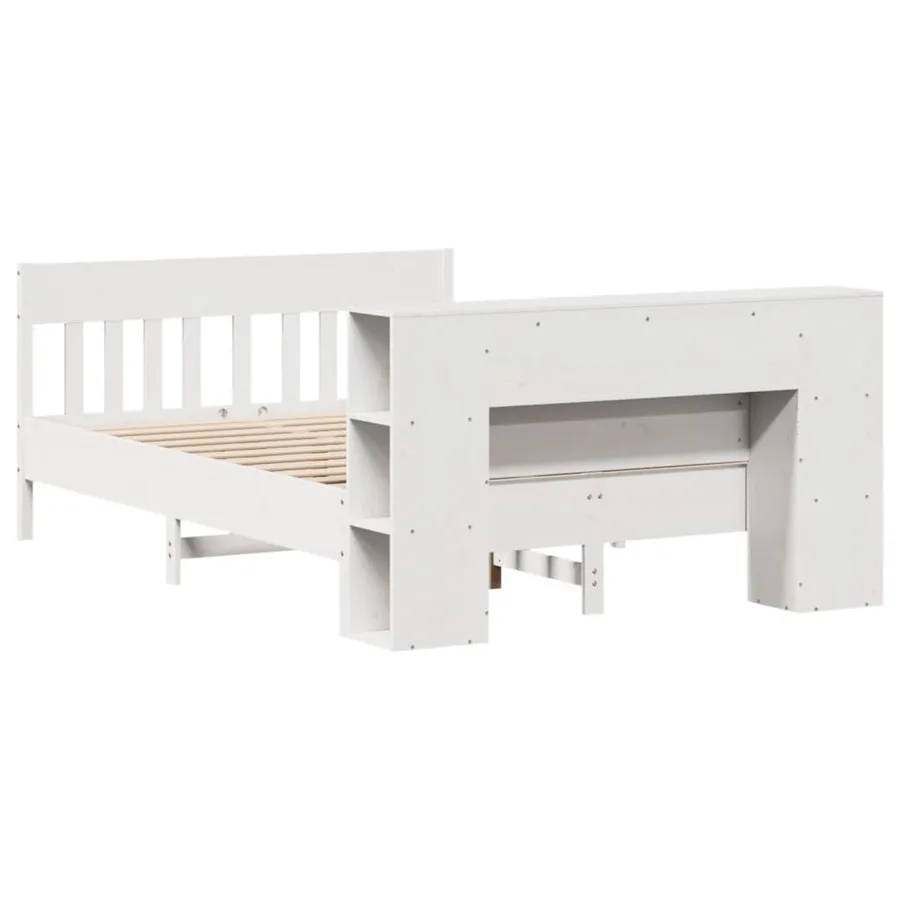Lit bibliothèque sans matelas blanc 160x200 cm bois pin massif - 6