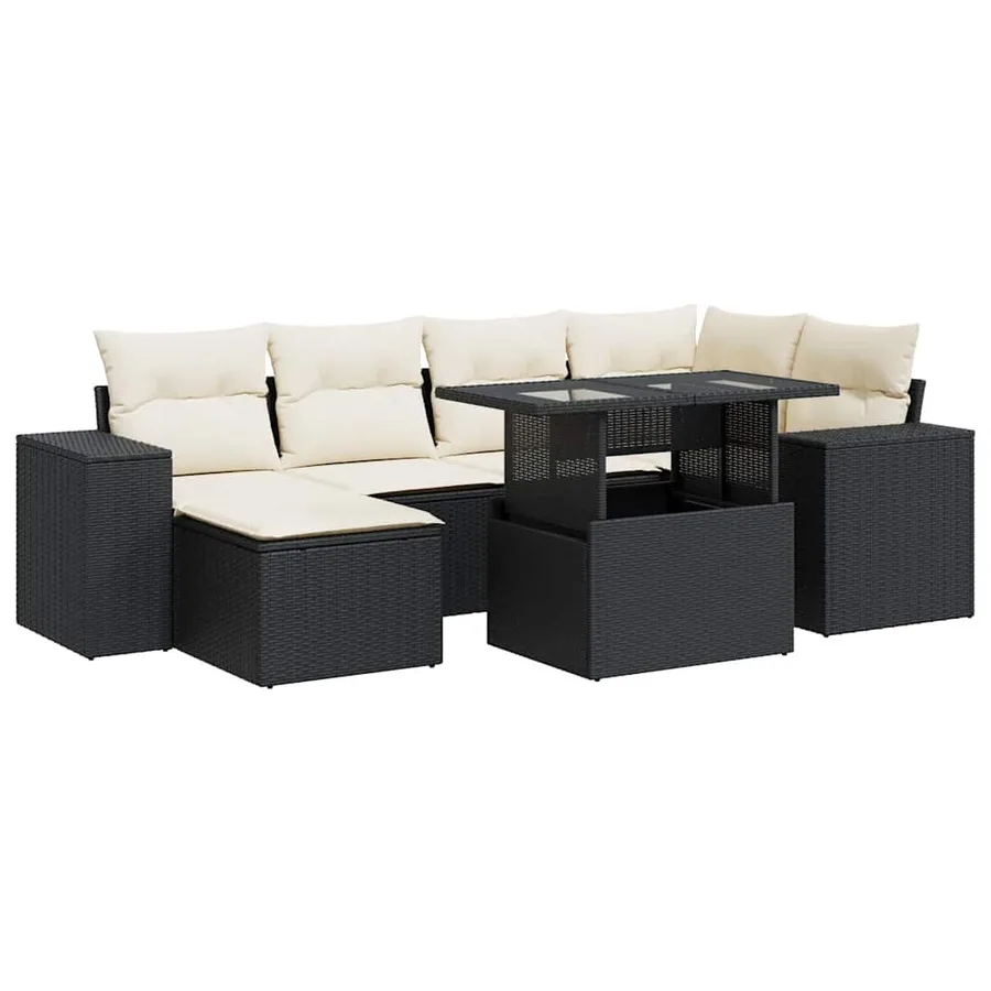 Salon de jardin 7 pcs avec coussins noir résine tressée 62 x 62 x 69 cm - 71,0 kg - 2