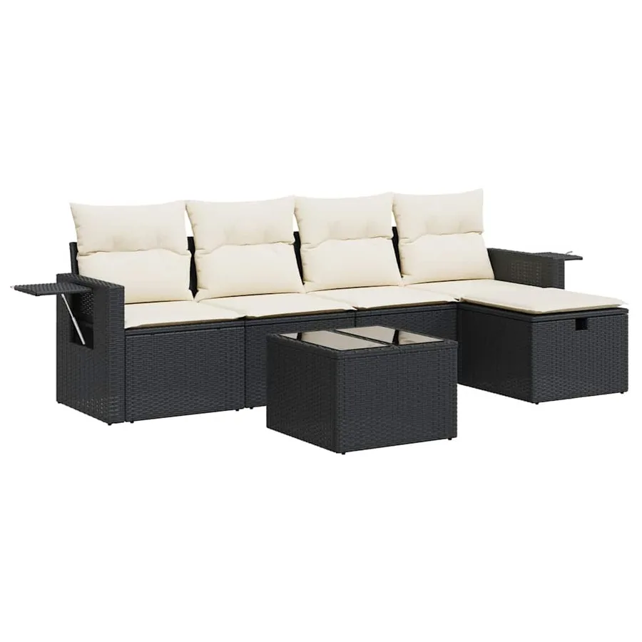 Salon de jardin 6 pcs avec coussins noir résine tressée - 2