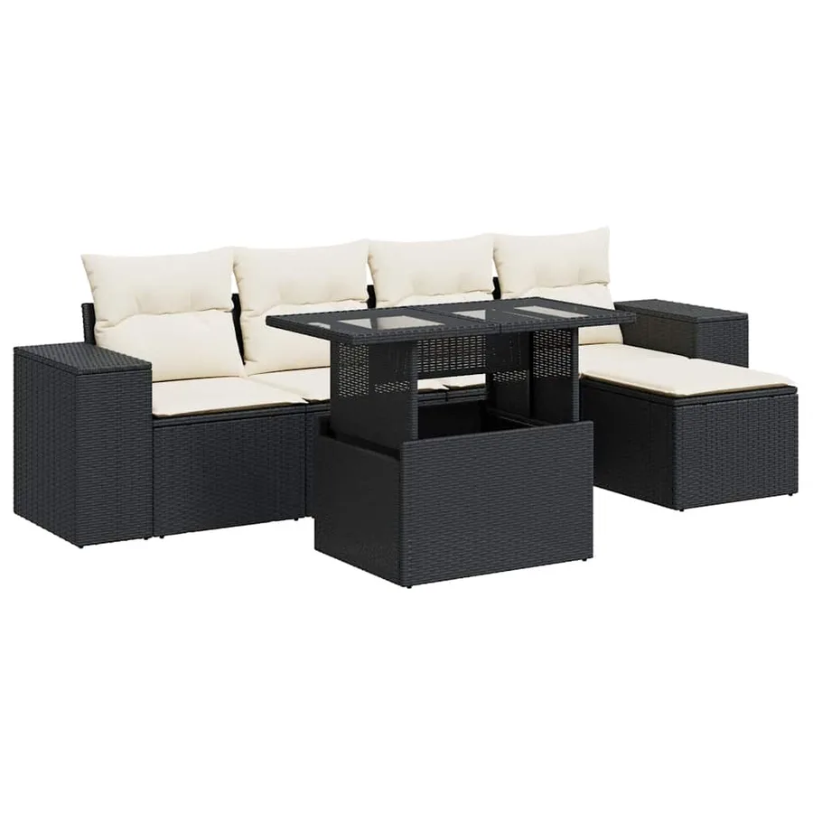Salon de jardin 6 pcs avec coussins noir résine tressée - 2