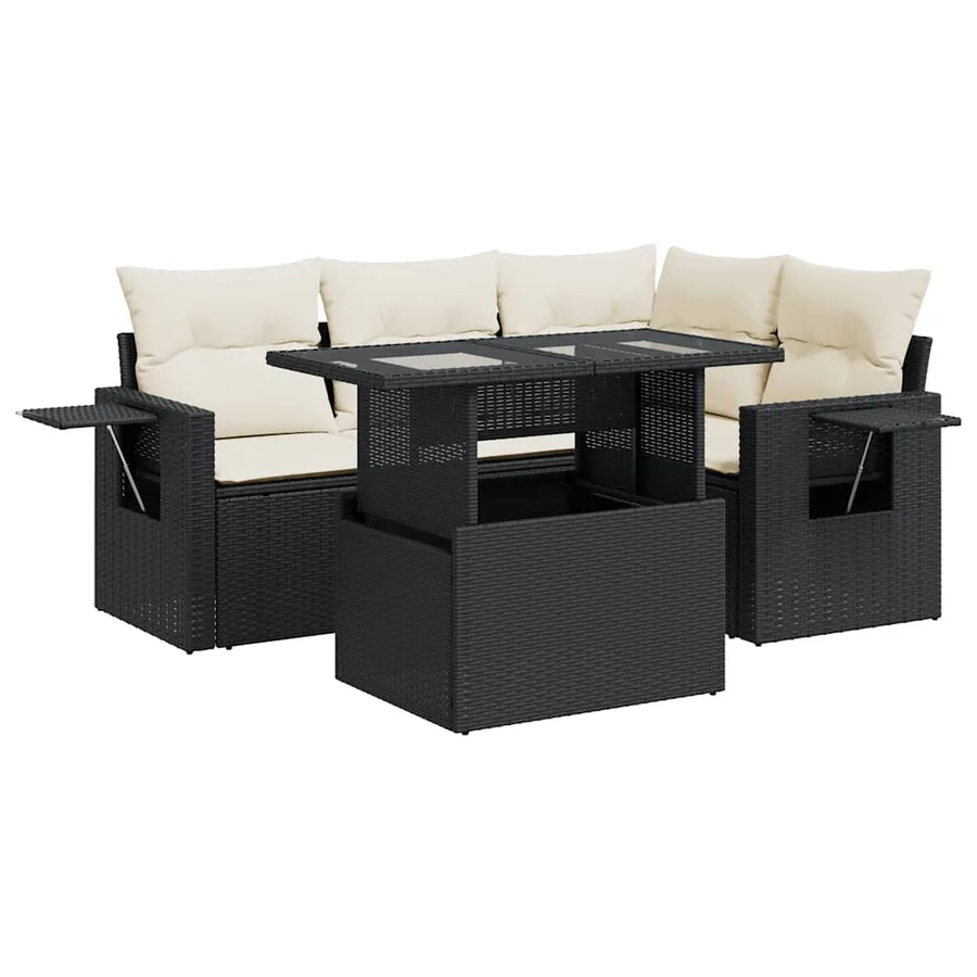 Salon de jardin 5 pcs avec coussins noir résine tressée - 2