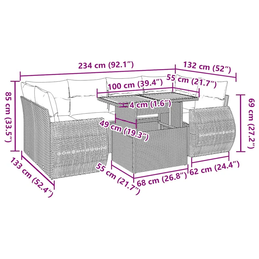 Salon de jardin avec coussins 7 pcs beige résine tressée - 14