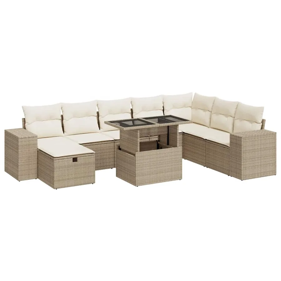 Salon de jardin avec coussins 9 pcs beige résine tressée - 2