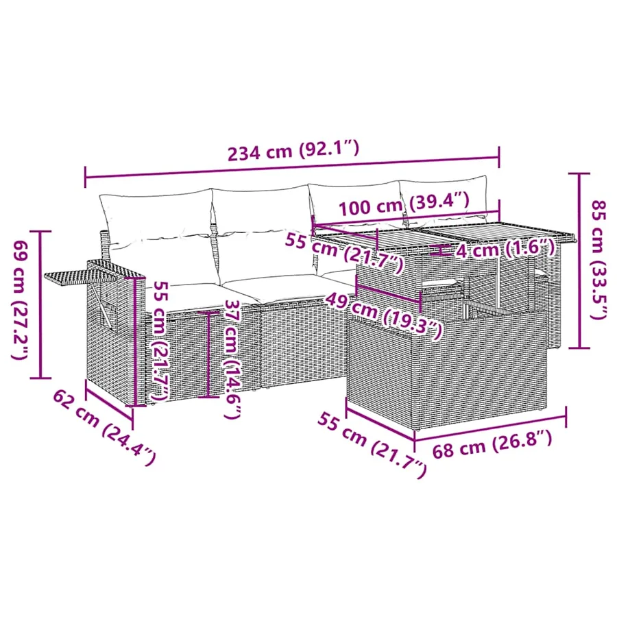 Salon de jardin avec coussins 5 pcs beige résine tressée - 13