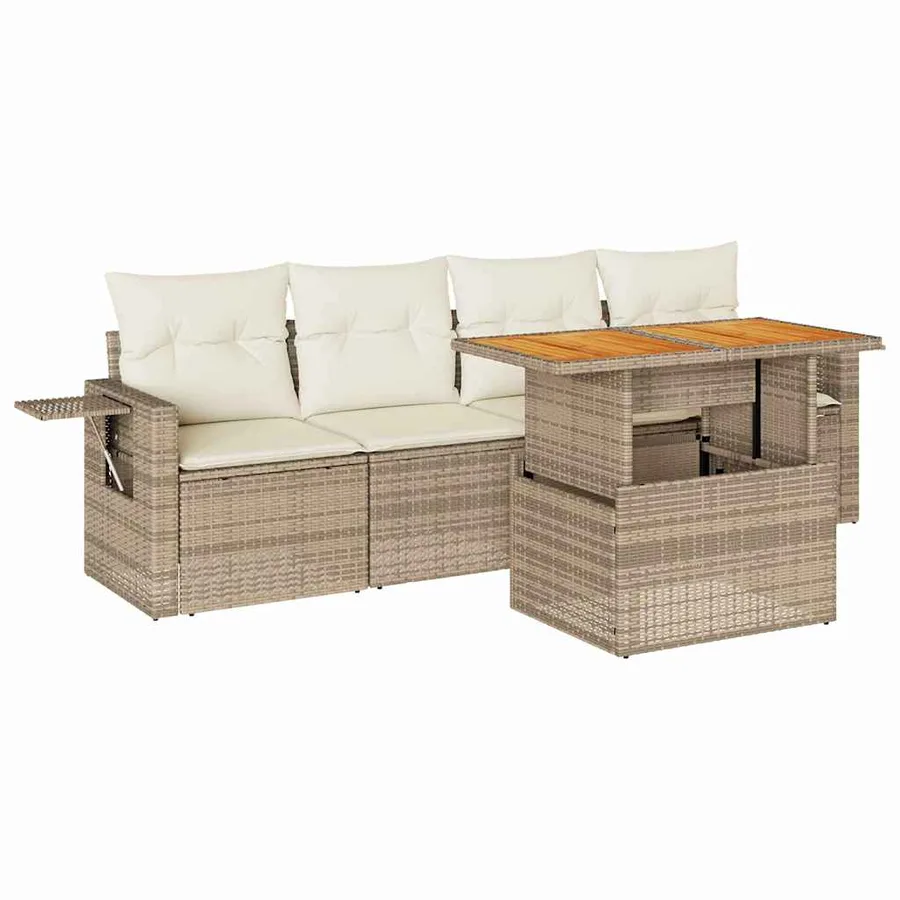 Salon de jardin avec coussins 5 pcs beige résine tressée - 2