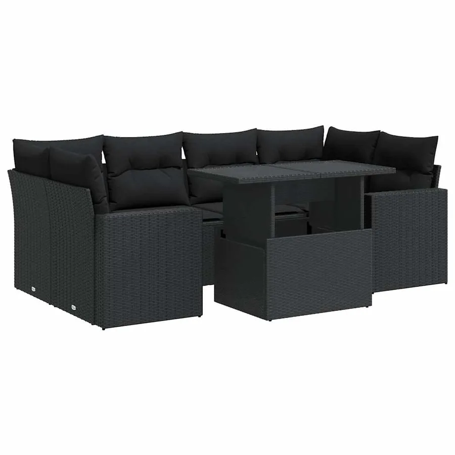 Salon de jardin 7 pcs avec coussins noir résine tressée 55 x 62 x 69 cm - 70,0 kg - 2