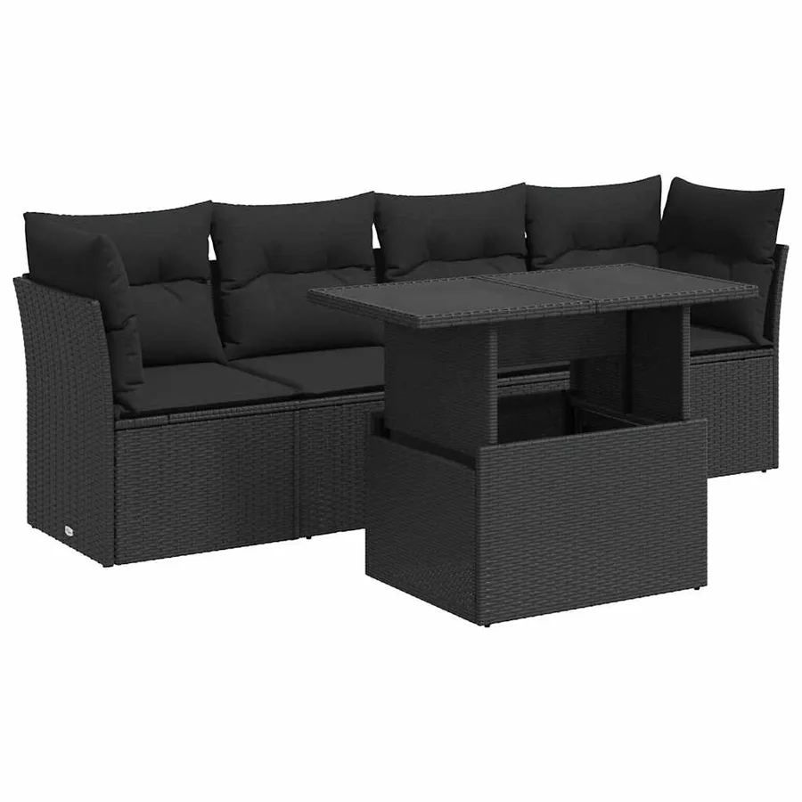 Salon de jardin 5 pcs avec coussins noir résine tressée - 2