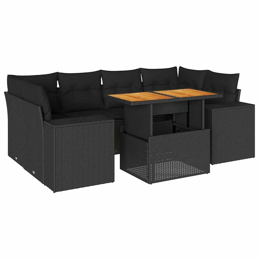 Salon de jardin 7 pcs avec coussins noir résine tressée 62 x 62 x 69 cm - 71,6 kg - 2