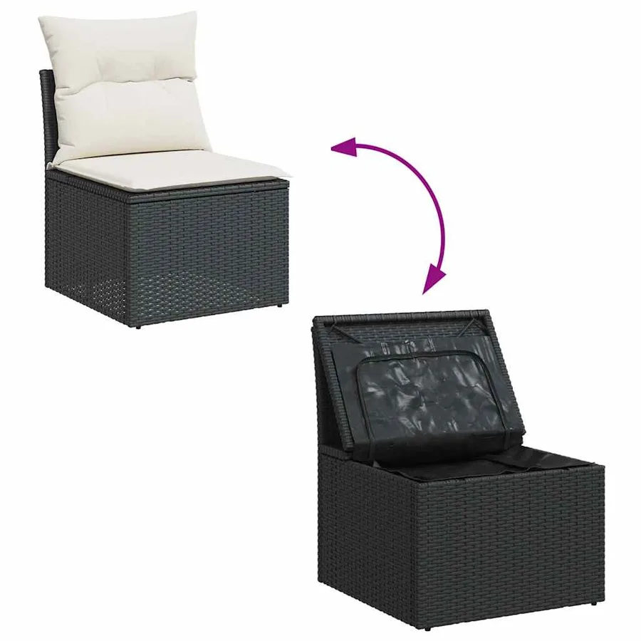 Salon de jardin 9 pcs avec coussins noir résine tressée - 7
