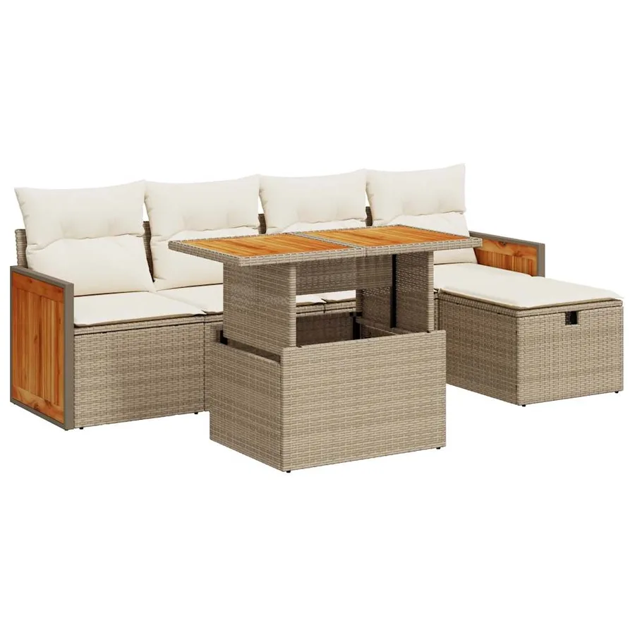 Salon de jardin avec coussins 6 pcs beige résine tressée - 2