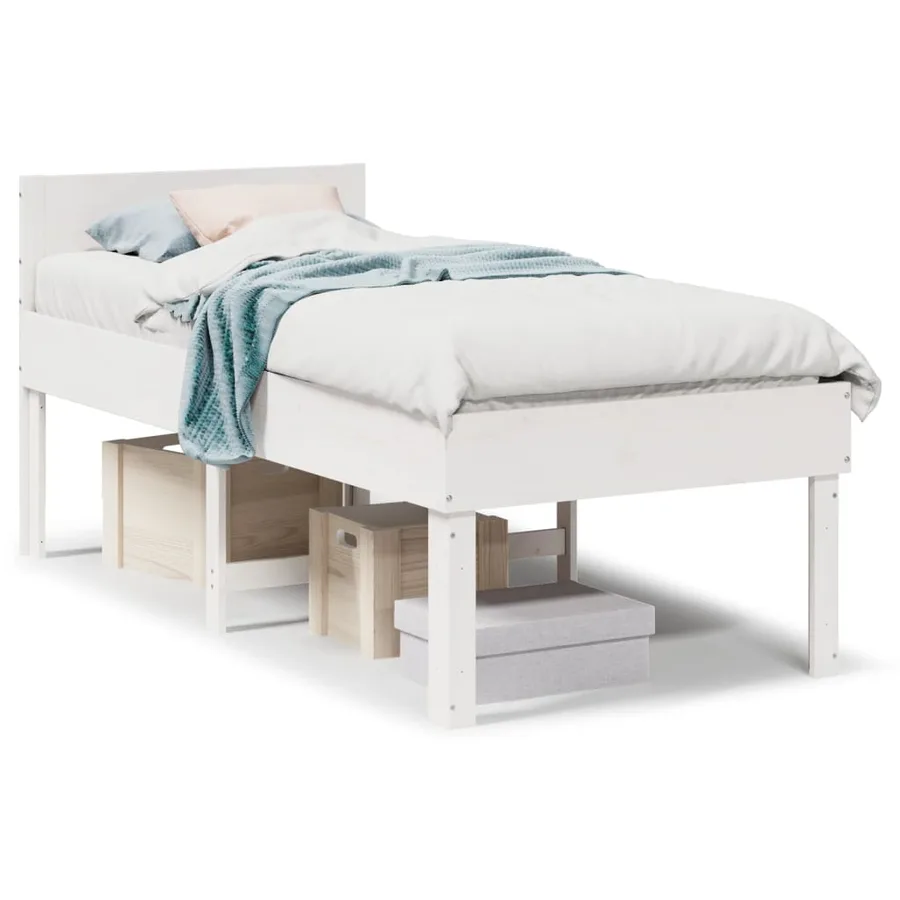 Cadre de lit sans matelas blanc 90x200 cm bois de pin massif - 2