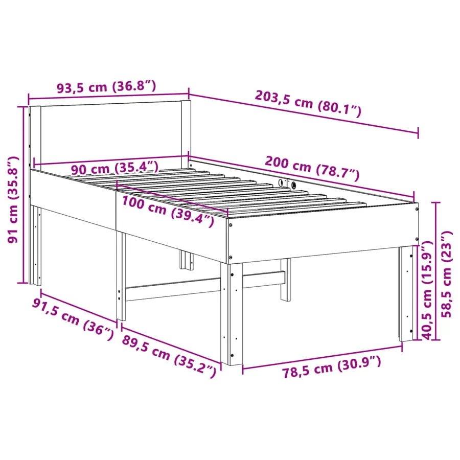 Cadre de lit sans matelas blanc 90x200 cm bois de pin massif - 9