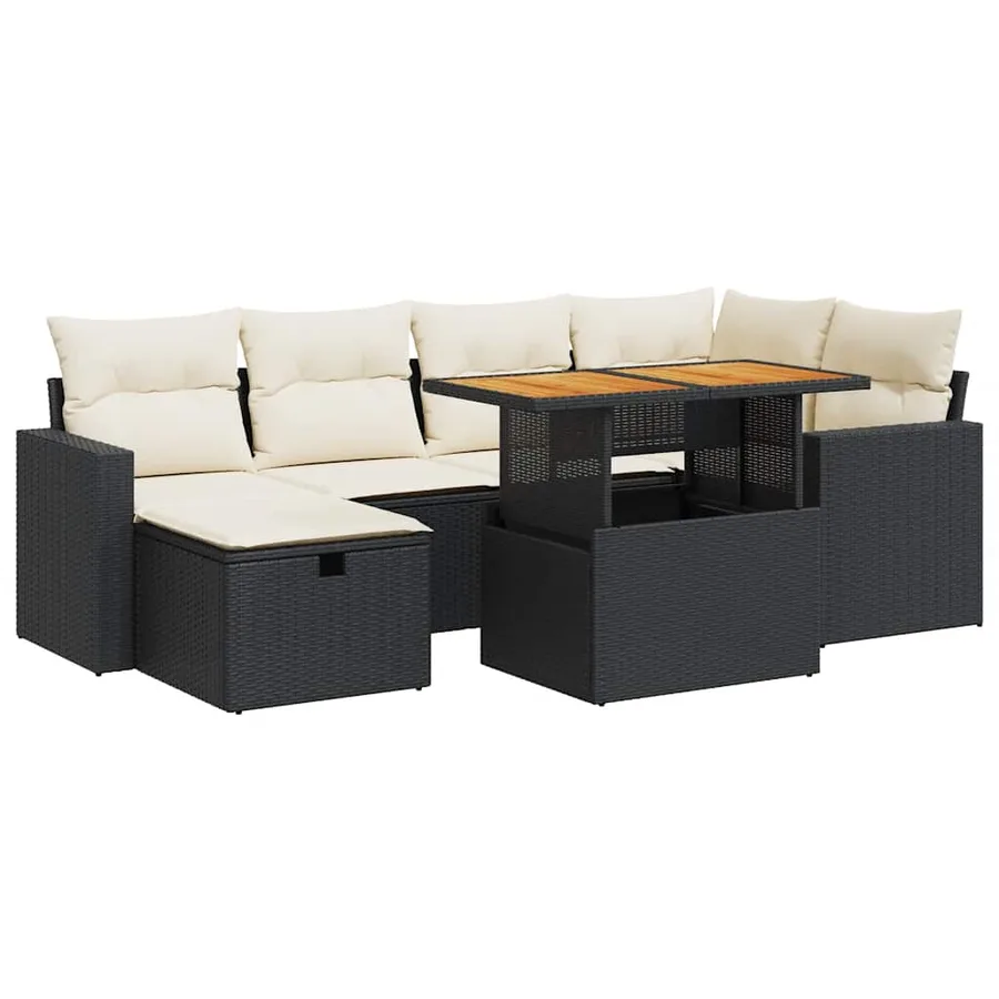 Salon de jardin avec coussins 8 pcs noir résine tressée acacia - 2