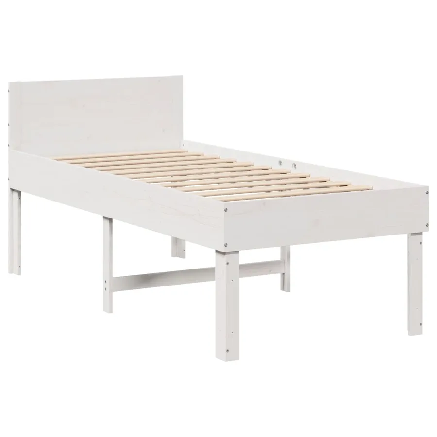 Cadre de lit sans matelas blanc 75x190 cm bois de pin massif - 3