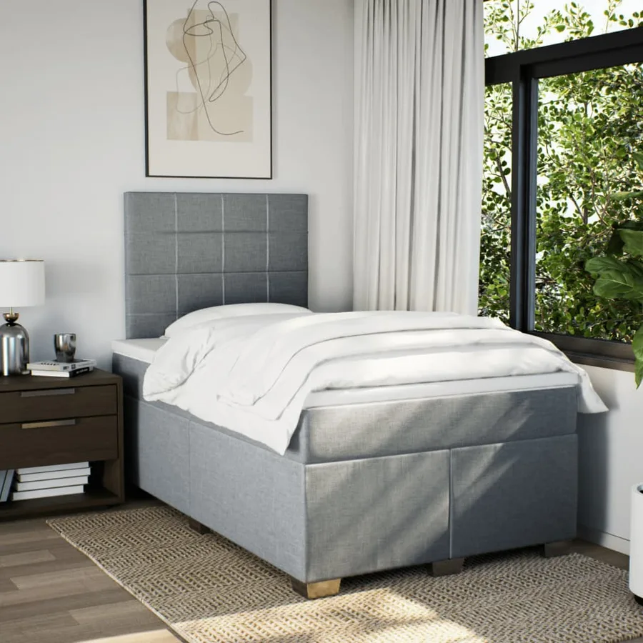 Sommier à lattes de lit et matelas gris clair 120x190 cm tissu - 3