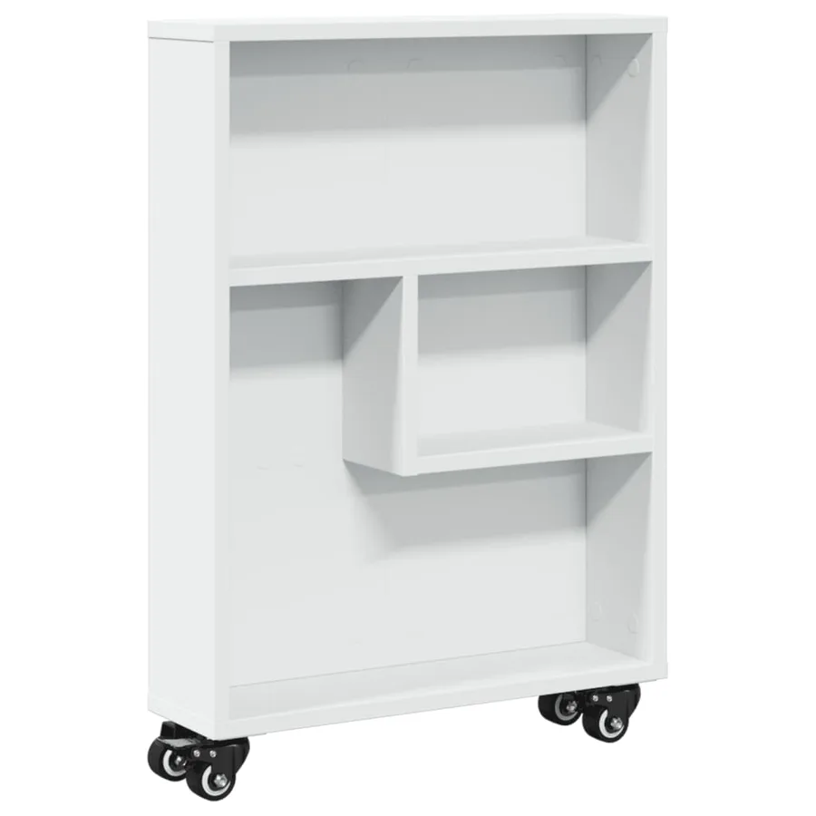 Chariot de rangement étroit blanc 48x13x68 cm bois d'ingénierie - 2