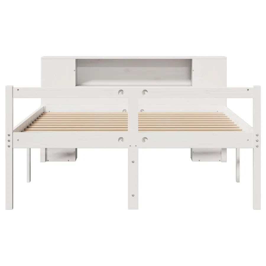Lit bibliothèque sans matelas blanc 150x200 cm bois pin massif - 4