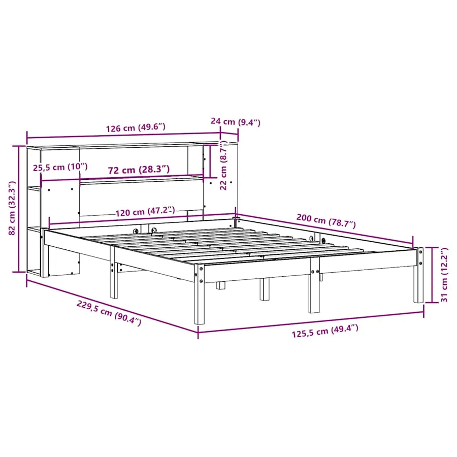 Lit bibliothèque sans matelas blanc 120x200 cm bois pin massif - 12