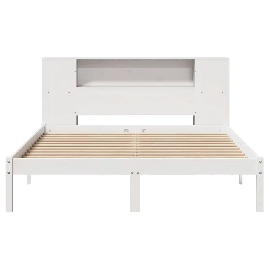 Lit bibliothèque sans matelas blanc 120x200 cm bois pin massif - 4