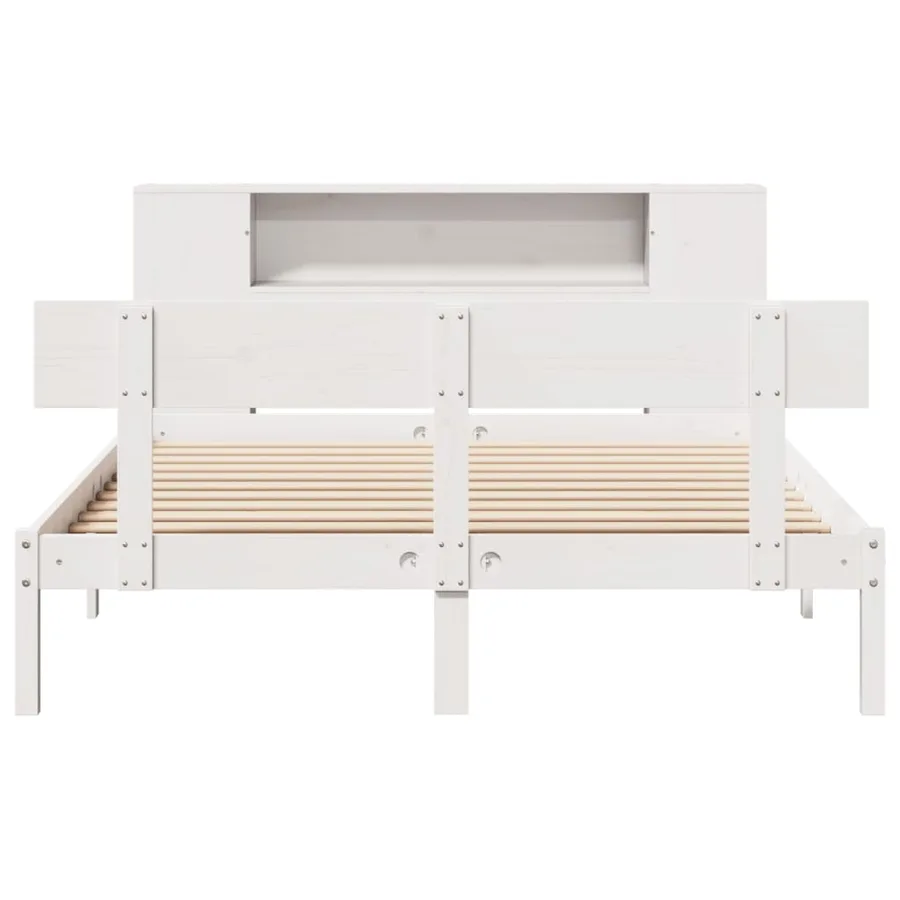Lit bibliothèque sans matelas blanc 120x190 cm bois pin massif - 4